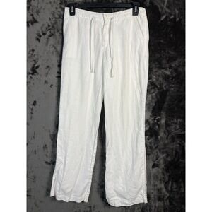 GAP Women's Size 8 White Linen‎ Drawstring Pants Elastic Waist Beach